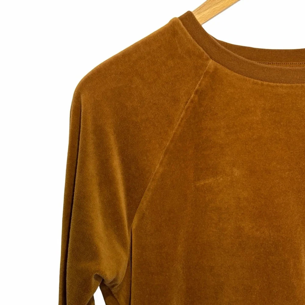 GAP Velour Crewneck Sweatshirt Velvet in Bright Brown, Size S - Picture 2 of 12
